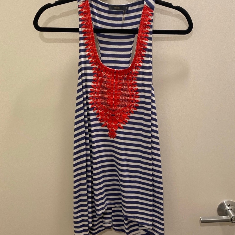 Blue, white and red tank top